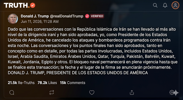 Trump cancela ataques contra Irán y anuncia que próximamente se firmará la paz