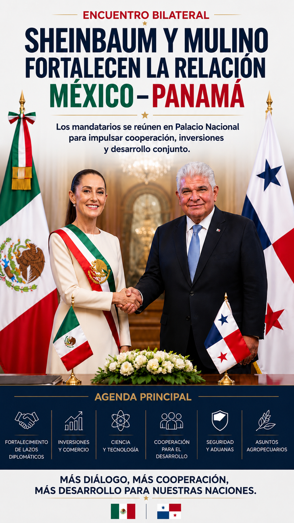 Sheinbaum recibe al Presidente José Raúl Mulino para reforzar la cooperación entre México y Panamá