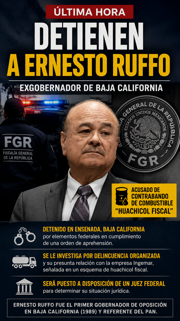 Detienen al exgobernador de Baja California, Ernesto Ruffo, por presunto contrabando de combustible