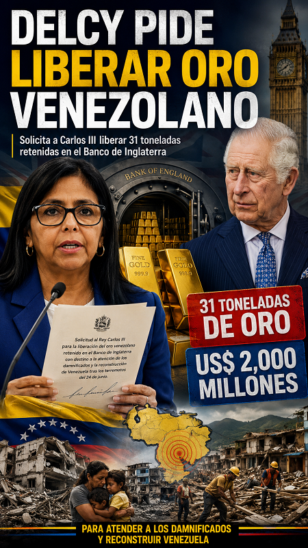 Delcy Rodríguez pide al rey Carlos III liberar el oro venezolano retenido en el Banco de Inglaterra