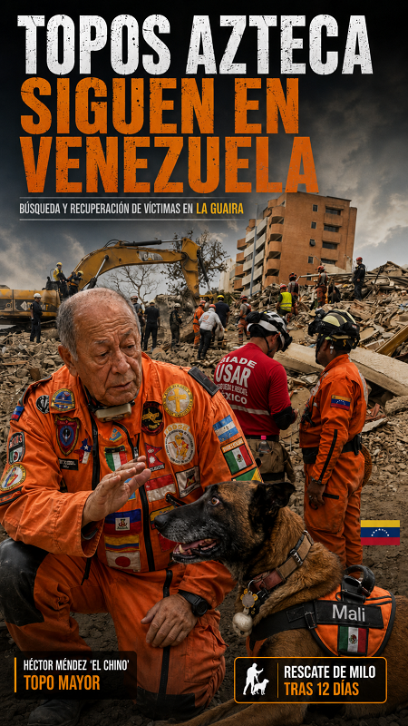 Topos Azteca mantienen labores de búsqueda y recuperación de víctimas en Venezuela
