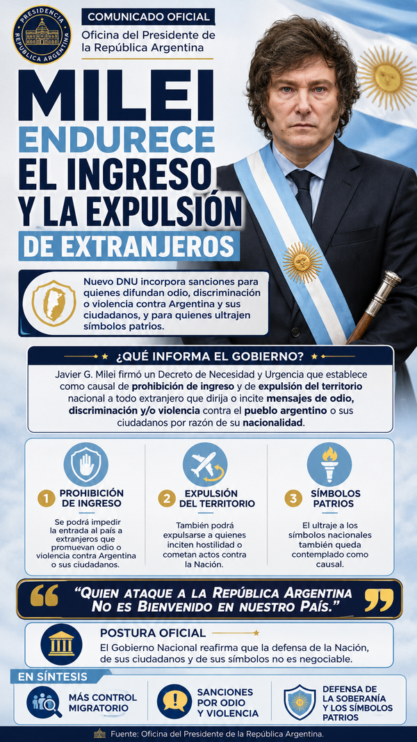 “Quien ataque a Argentina no es bienvenido”: Milei endurece la política migratoria mediante un Decreto