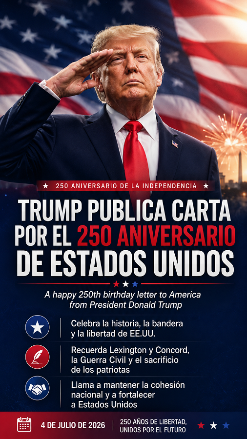 The New York Post publica una carta de feliz 250 aniversario para Estados Unidos de Donald Trump