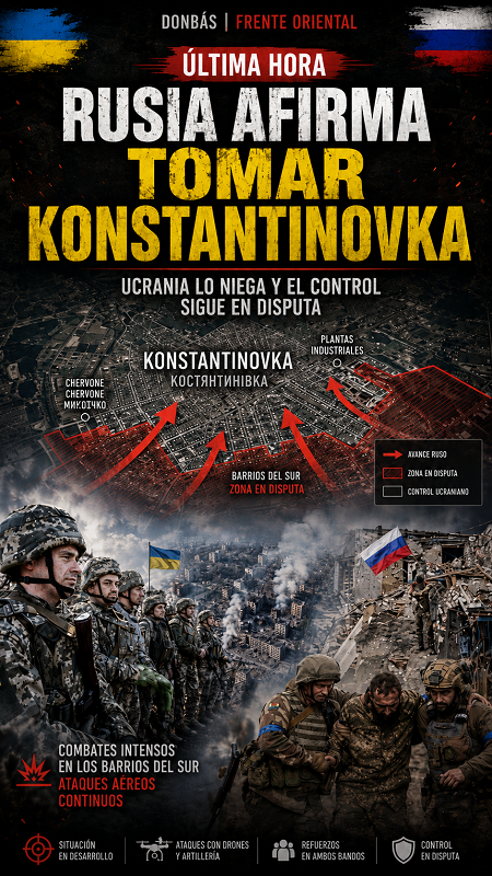 Rusia afirma haber tomado Konstantinovka; Ucrania lo niega