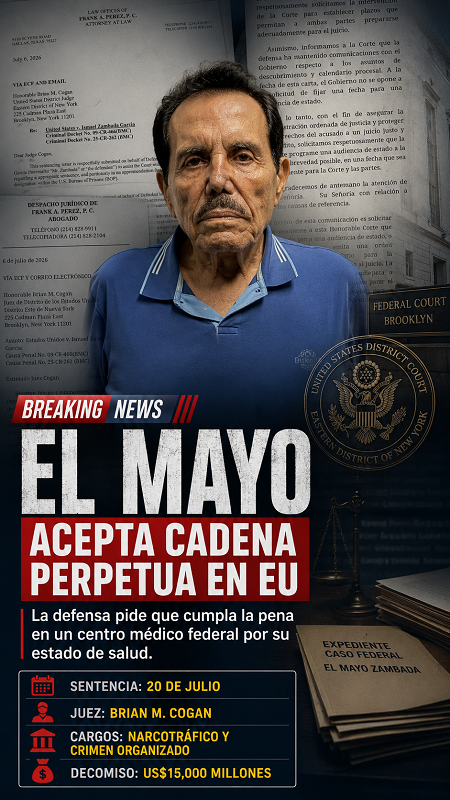 “El Mayo” Zambada acepta cadena perpetua y pide cumplirla en un centro penal médico de Estados Unidos