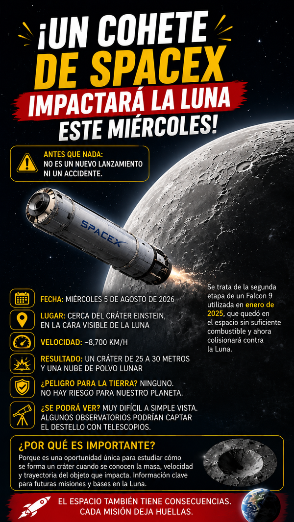 Una etapa de un cohete de SpaceX impactará la Luna este miércoles: esto es lo que se sabe