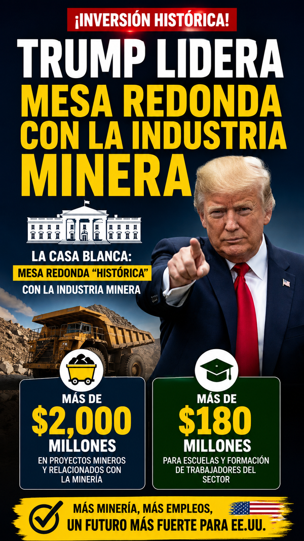 Trump anuncia más de 2 mil millones de dólares para impulsar la minería y reducir la dependencia de minerales extranjeros