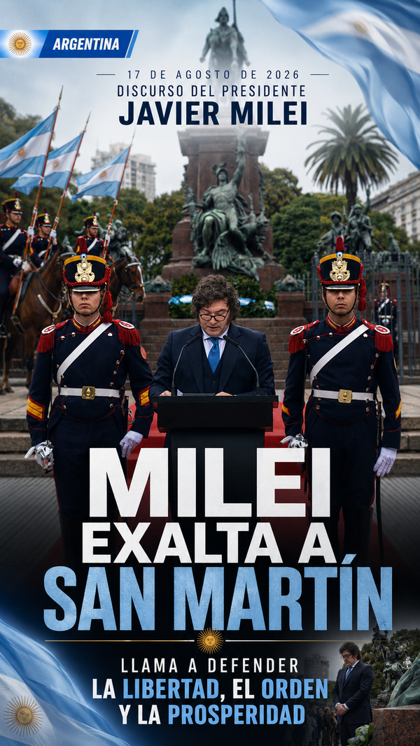 Milei reivindicó el legado del general José de San Martín y llama a defender la libertad, fortalecer las Fuerzas Armadas y combatir el crimen