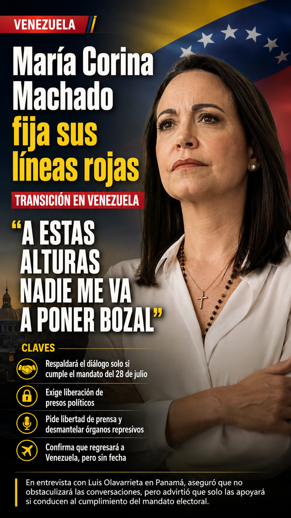 María Corina Machado fija sus líneas rojas para la transición en Venezuela: “Nadie me va a poner bozal”