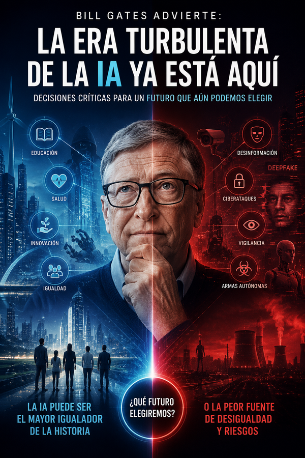 Bill Gates advierte que la “era turbulenta” de la inteligencia artificial ya comenzó y pide prepararse para una transformación sin precedentes