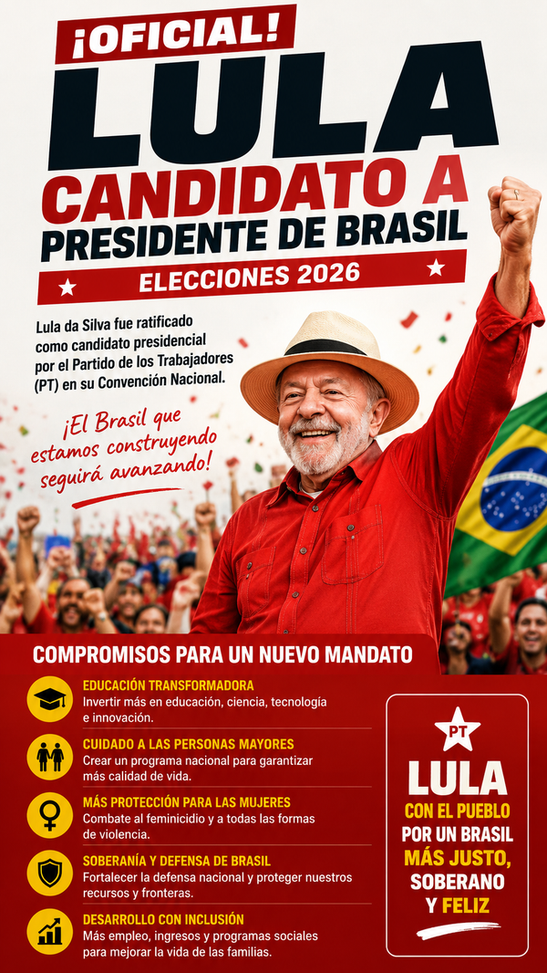 Lula da Silva oficializa su candidatura a la reelección y promete profundizar la transformación de Brasil