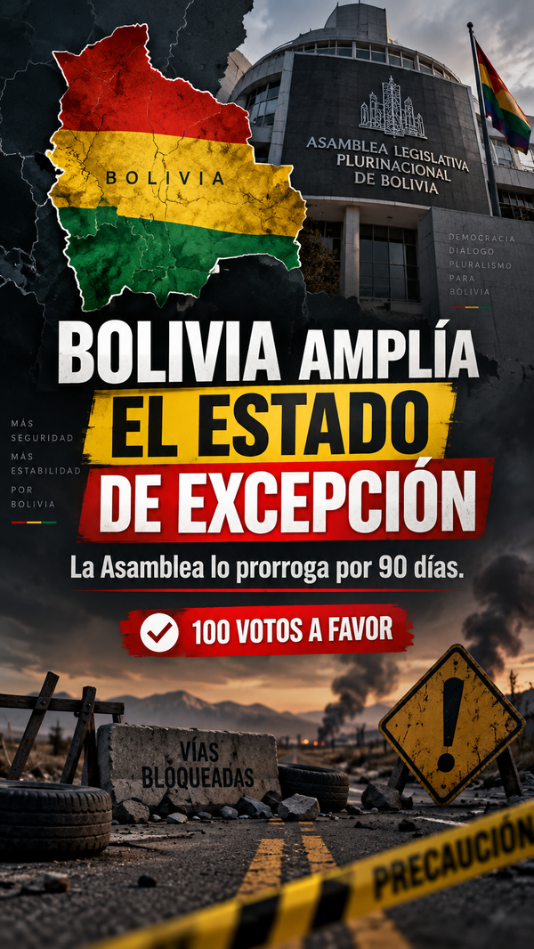 Bolivia amplía por 90 días el Estado de Excepción con respaldo de la Asamblea