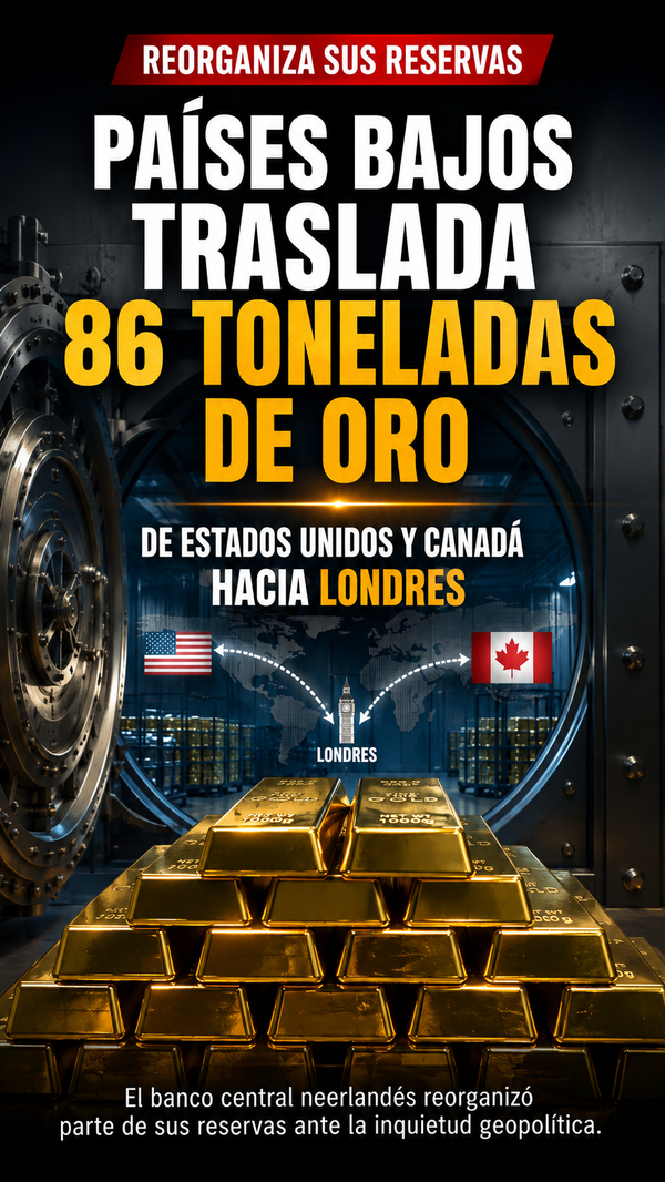 Países Bajos traslada 86 toneladas de oro de Estados Unidos y Canadá hacia Londres