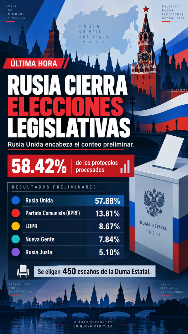 Rusia cierra elecciones legislativas: Rusia Unida encabeza el conteo para renovar los 450 escaños de la Duma