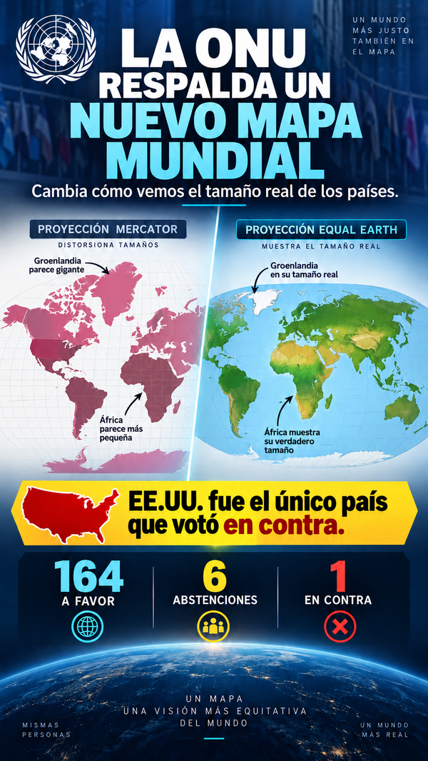 La ONU respalda un nuevo mapa mundial; 164 países votaron a favor; EU fue el único voto en contra
