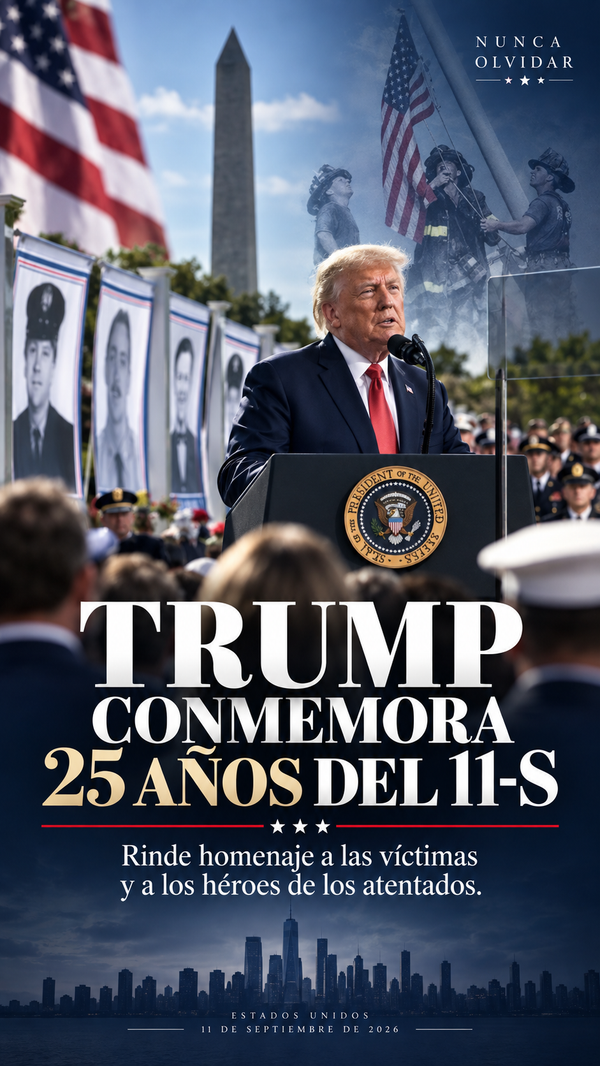 Trump conmemora 25 años del 11-S, honra a sus héroes y promete que Estados Unidos “nunca olvidará”