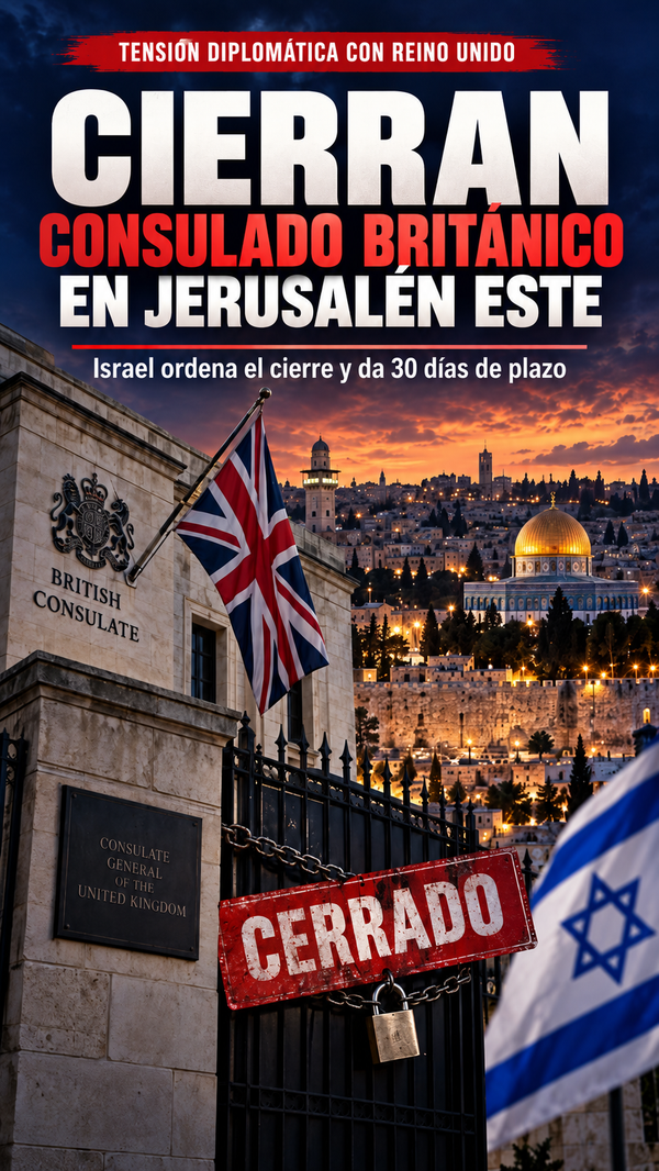 Israel ordena a Reino Unido cerrar su Consulado en Jerusalén Este