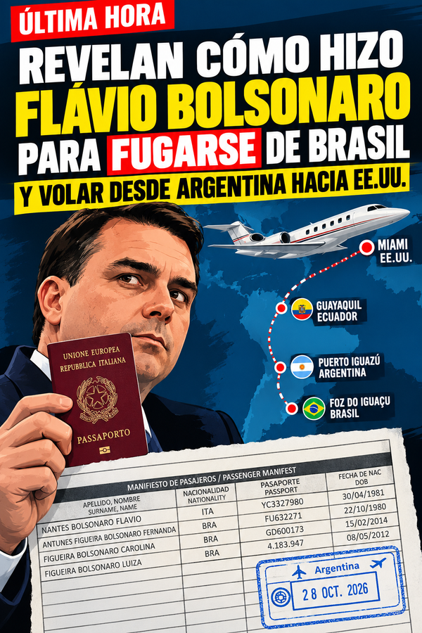 Flávio Bolsonaro huyó de Brasil con pasaporte italiano: cruzó a Argentina y voló a Miami vía Ecuador
