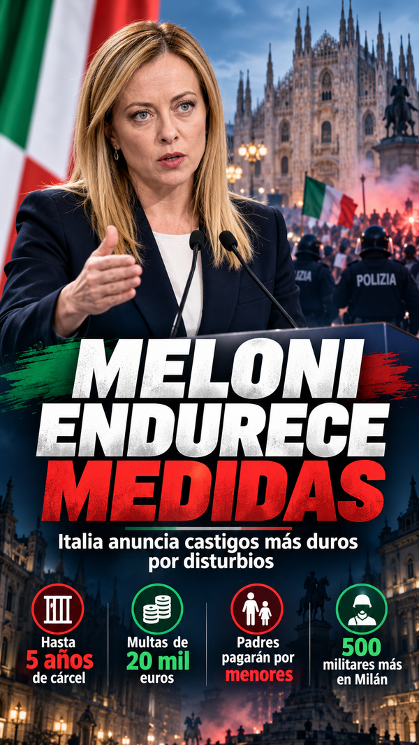 Meloni endurece las leyes en Italia tras los saqueos: hasta cinco años de cárcel y multas de 20 mil euros por violencia en manifestaciones