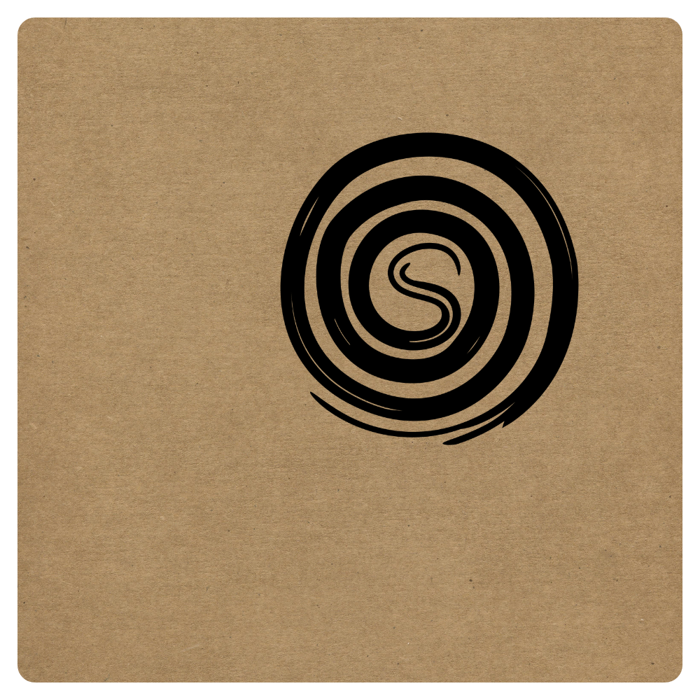 The logomark for Stone Cairns is the letter S that becomes a spiral. It is drawn in a manner reminiscent of zen brush work.