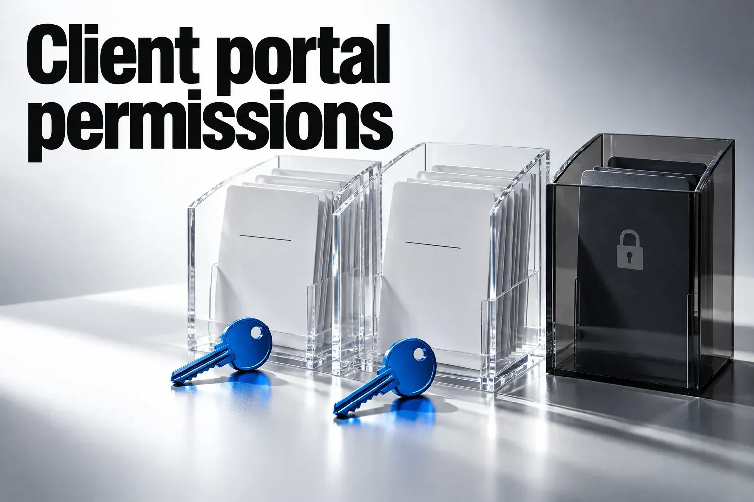 Client portal permissions: two accessible client files beside a locked internal file