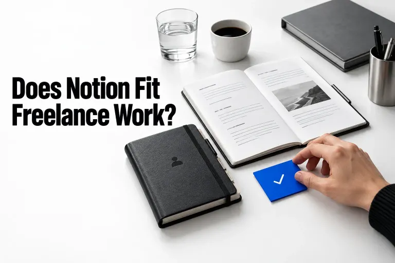 A lean freelance workspace links a client, project brief, and next action