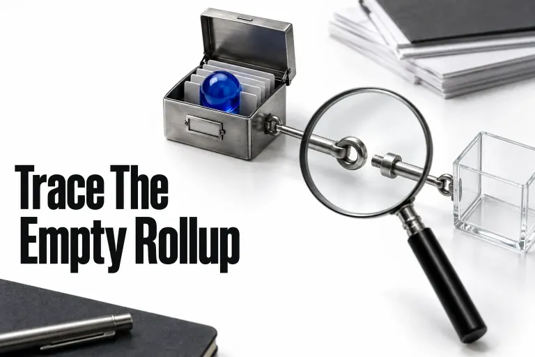 A source value is traced through an unseated relation toward an empty summary