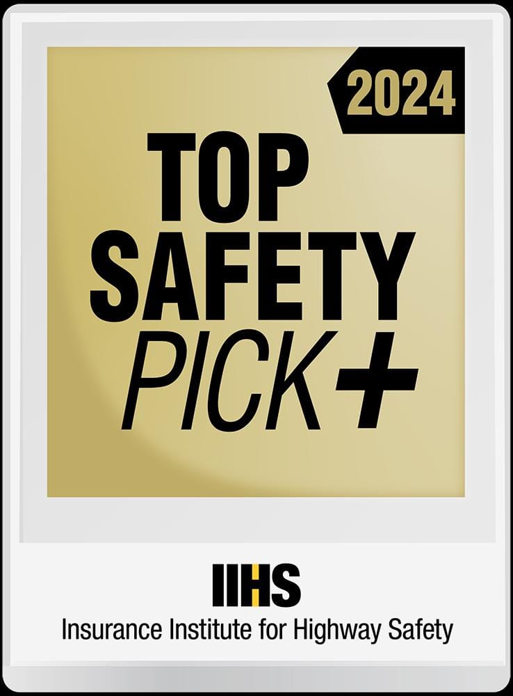 An official 2024 IIHS Top Safety Pick+ award graphic including the Insurance Institute for Highway Safety logo.