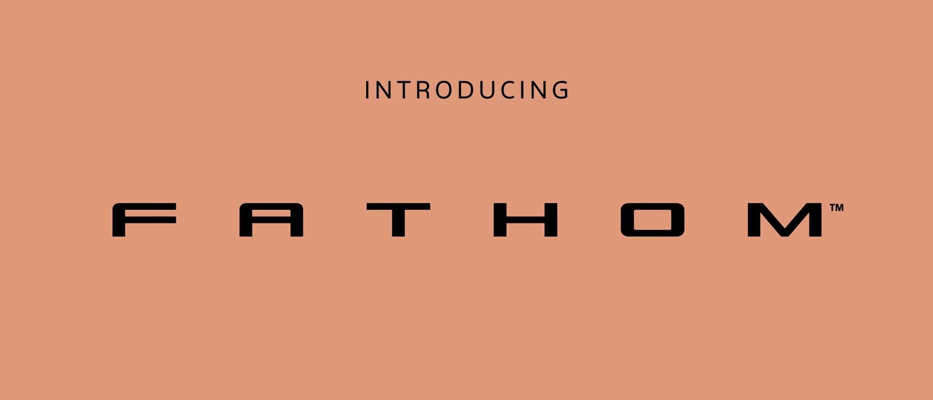 A graphic featuring the text 'INTRODUCING FATHOM' in black block lettering against a solid peach-colored background.