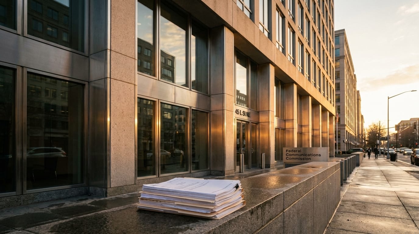 Fasaden på Federal Communications Commissions huvudkontor på 45 L St NE i Washington D.C.