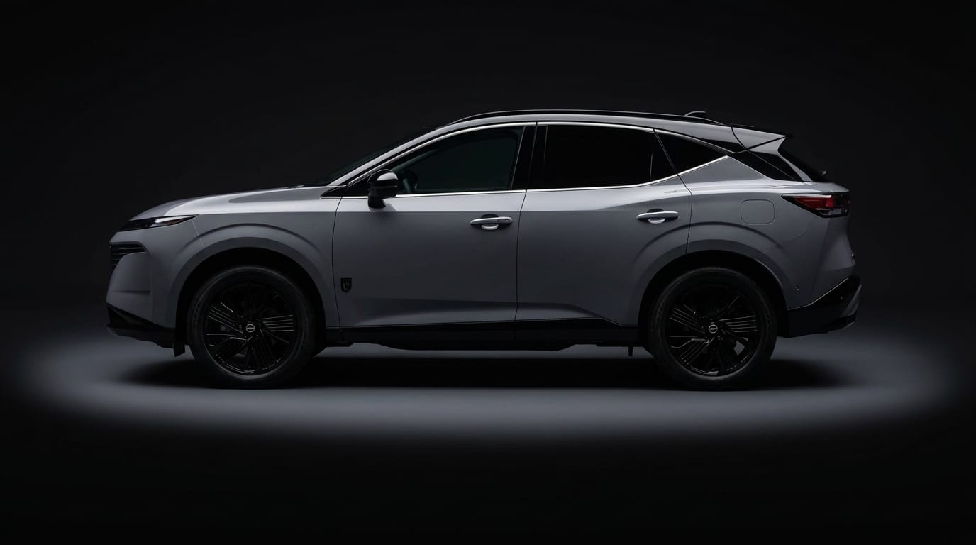 Nissan Murano i en mörk studio med mjuk belysning från sidan.