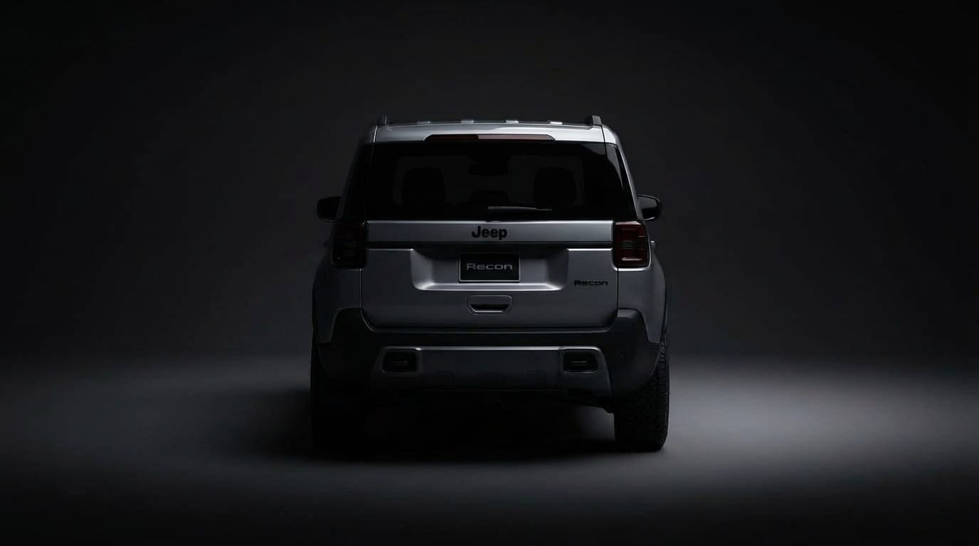 Jeep Recon sedd rakt bakifrån i en konsekvent produktmiljö.