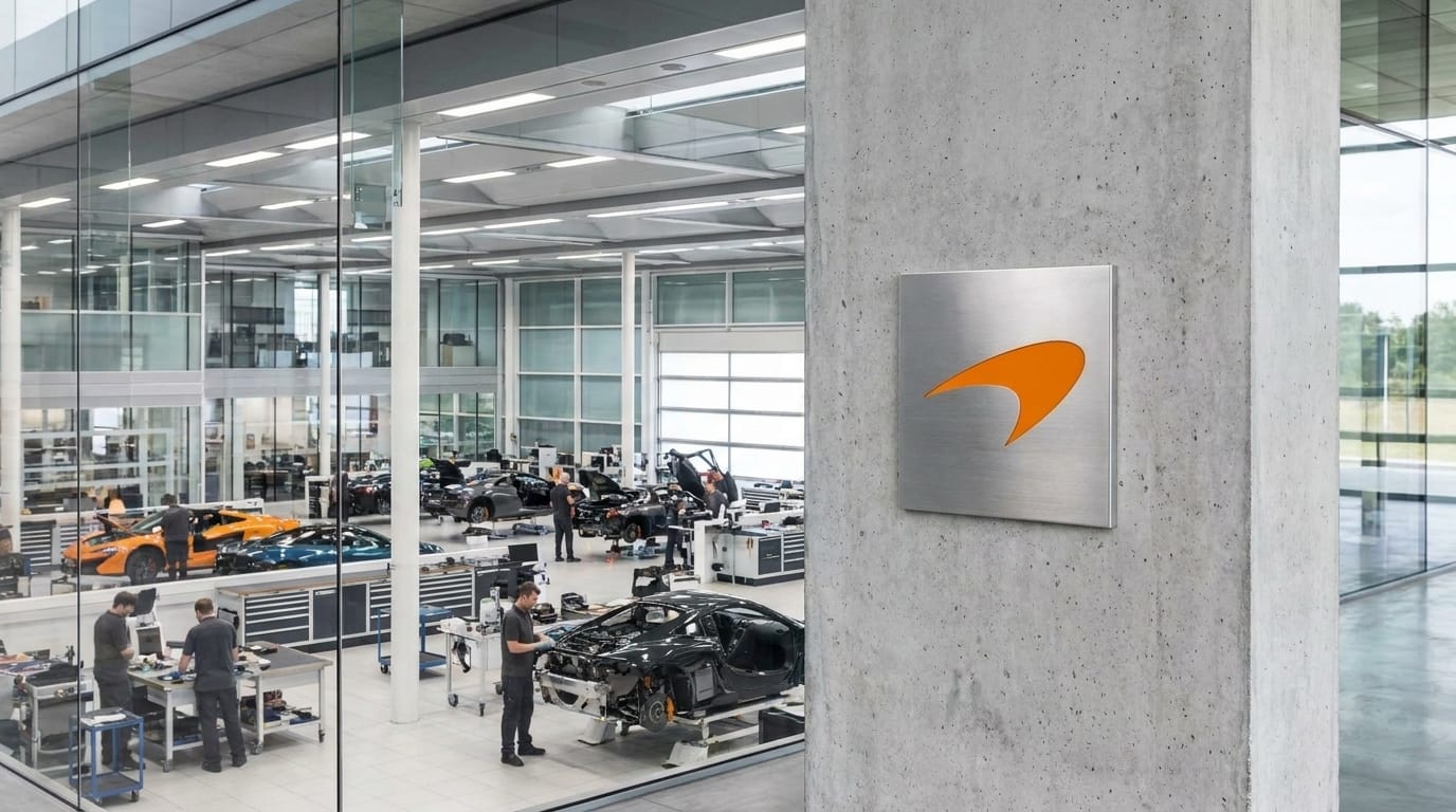 En visualisering av en modern arbetsyta i McLarens verksamhet.