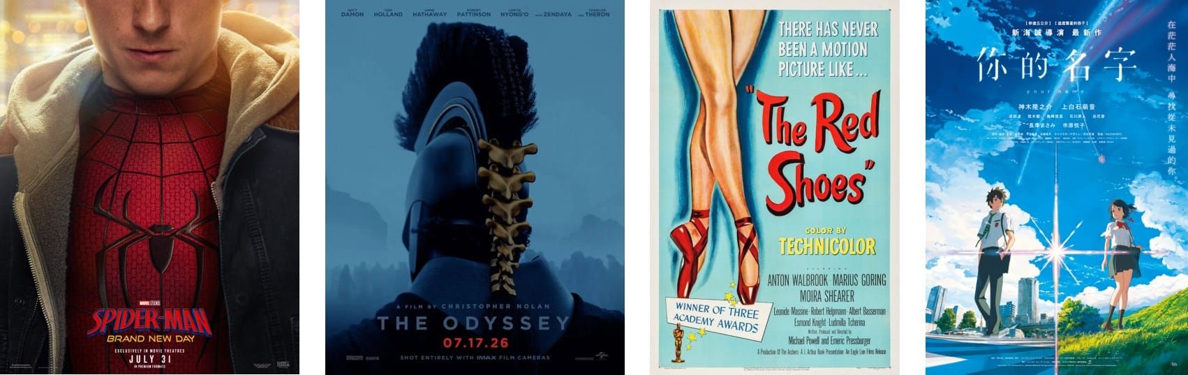 end of summer media diet: 🐴 odyssey 🕷️spiderman 👠 the red shoes ☄️your name 🚮 throwing away books