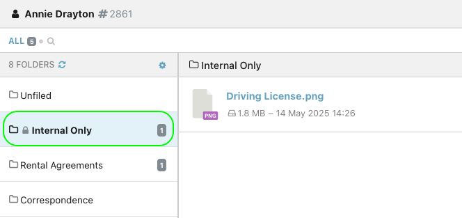 An Example of a Private Document Folder in Claimable claims management software