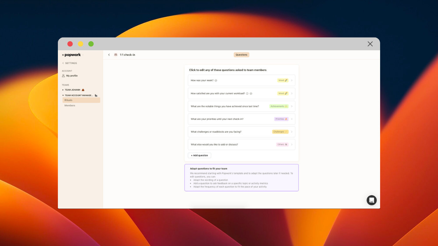 Question settings in Popwork 
