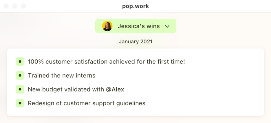 Wins section on Popwork