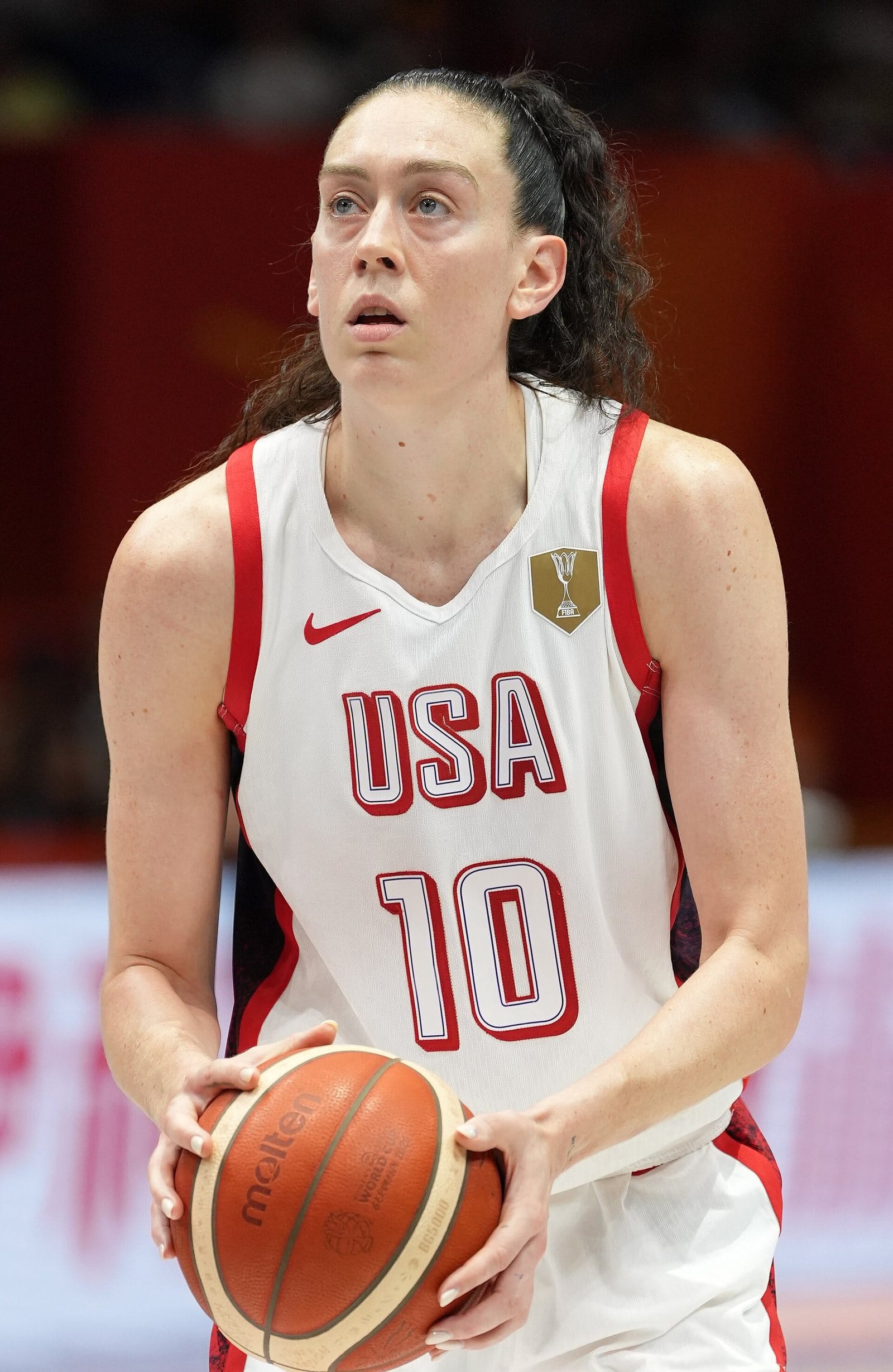 Breanna Stewart of the United States holds the ball at the free-throw line