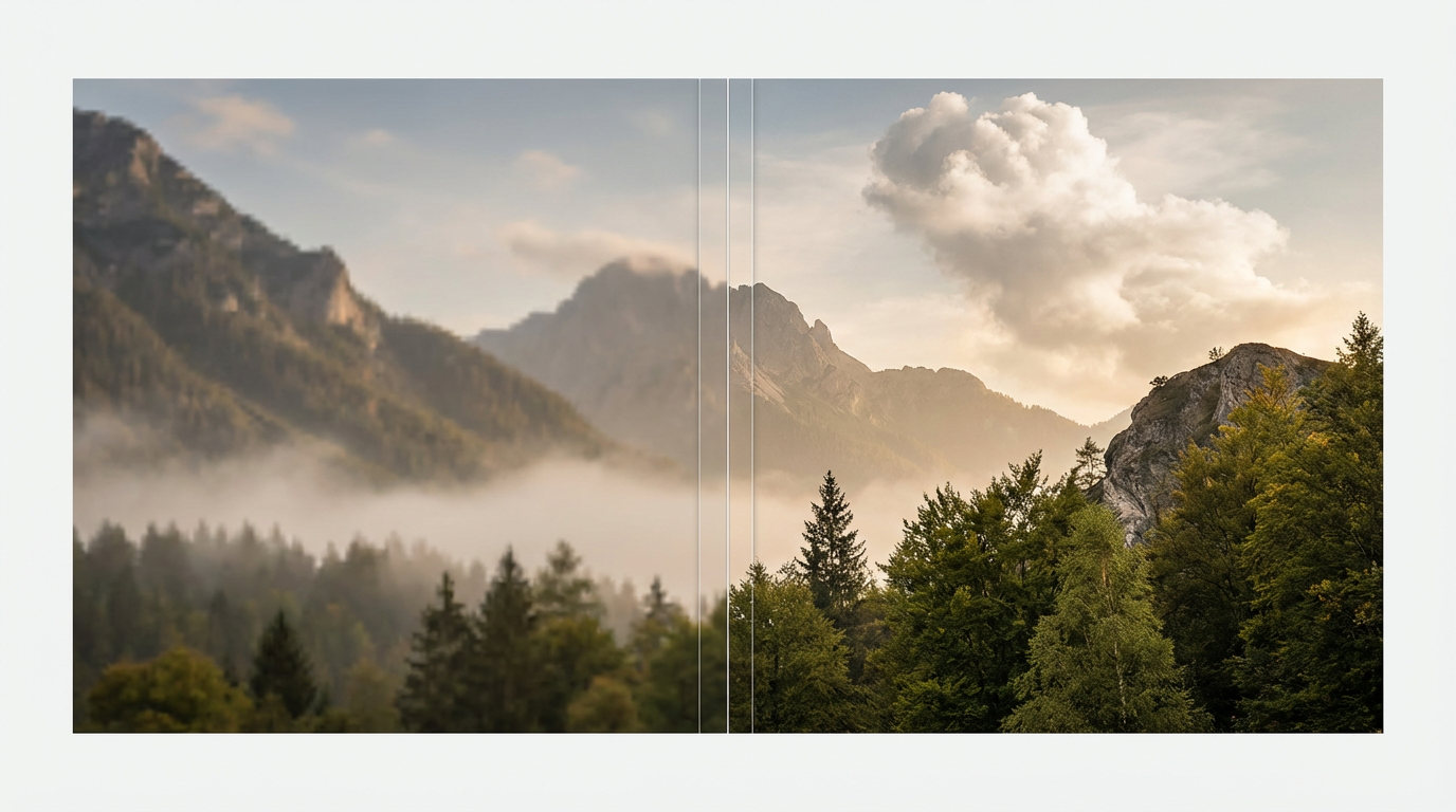 A split-view comparison showing image resolution difference.