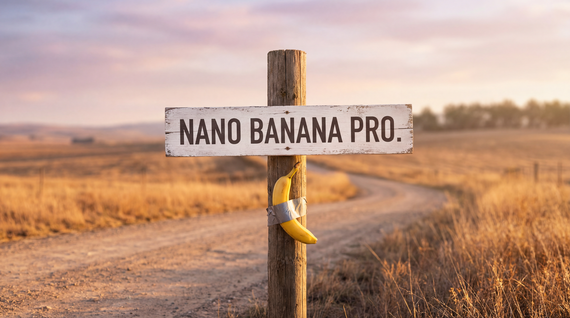 A creative visual showing a sign labeled “Nano Banana Pro” on an open road, symbolizing a new direction and next-level capabilities in AI image generation.