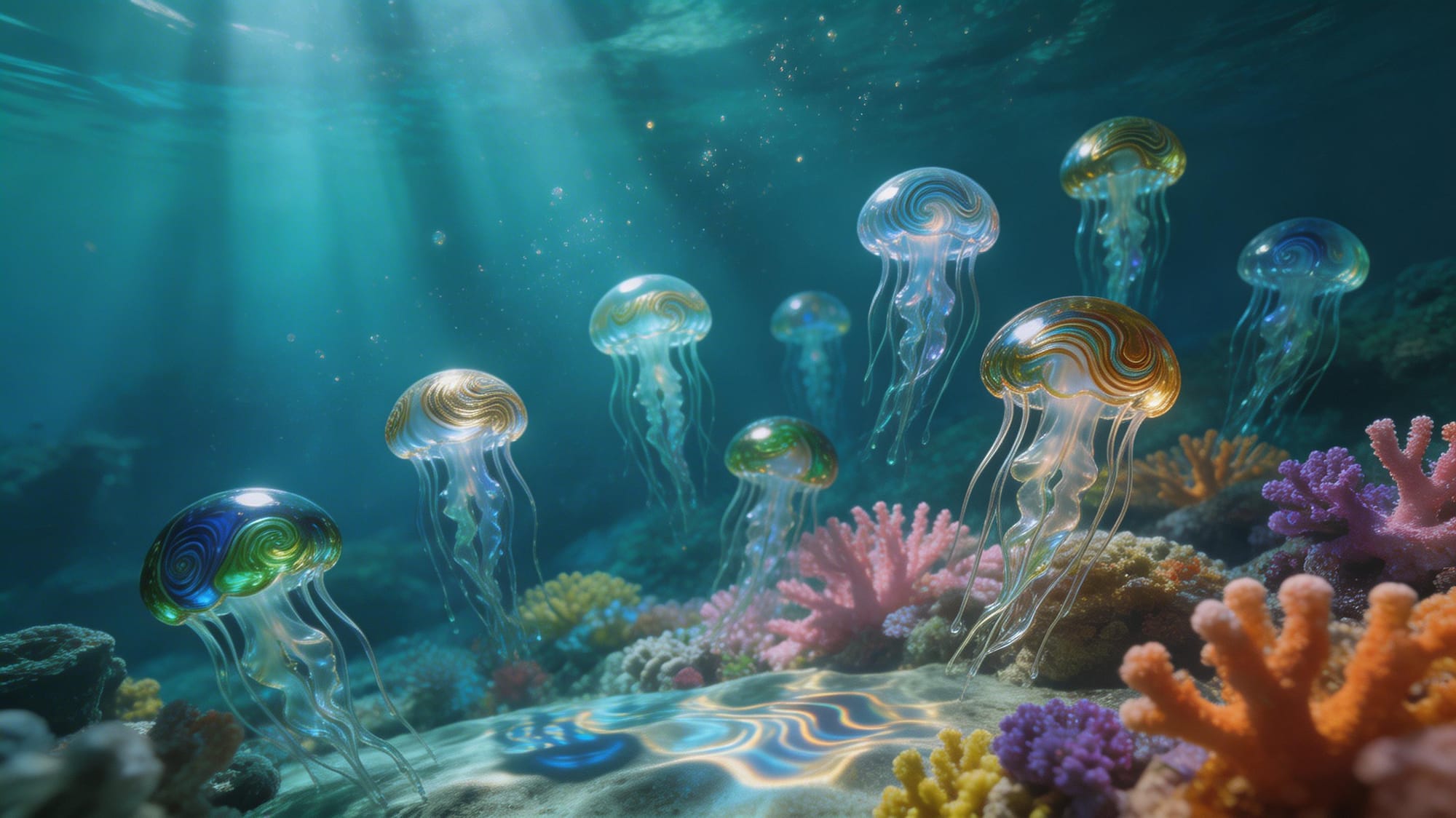 Glass jellyfish underwater: Bytedance Seedream V5 Lite renders physics-accurate light refraction through translucent glass jellyfish, caustic patterns on the coral reef floor, and volumetric water light shafts — all from a single text prompt.Image 2 — Perfume bottle product shot: Bytedance Seedream V5 Lite generates a publication-ready luxury product visual — accurate glass transparency, silk fabric sheen, soft bokeh lighting, and legible brand text rendered in one generation pass.Image 3 — Editorial portrait with headpiece: Bytedance Seedream V5 Lite produces a high-fashion editorial close-up with razor-sharp eye detail, precise metallic headpiece geometry, dramatic sculpted studio lighting, and ultra-detailed skin texture from a written prompt alone.Image 4 — Natural light portrait: **Bytedance Seedream V5 Lite captures photorealistic go