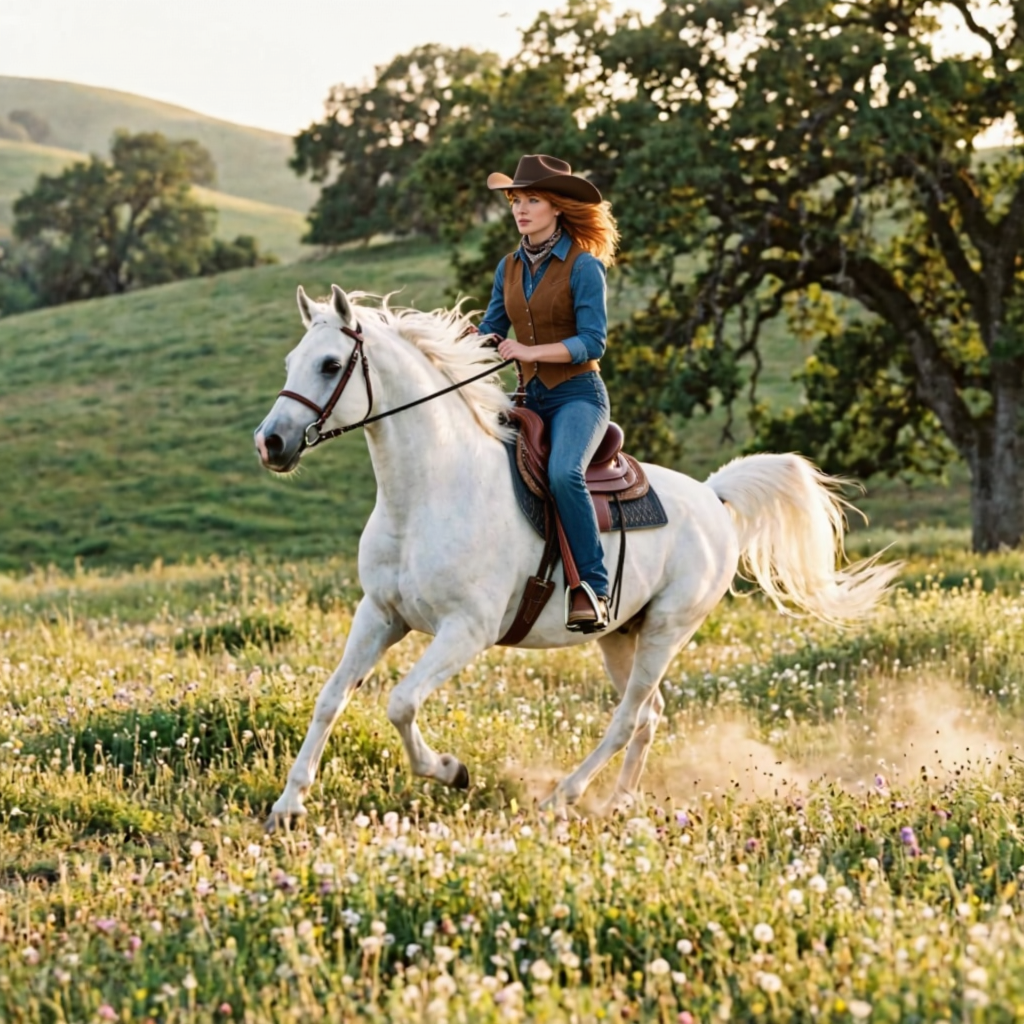 Kling O1 image editing places a reference character onto a reference horse in a new environment  consistent clothing detail, natural riding posture, and photorealistic golden hour lighting composited in a single generation pass.