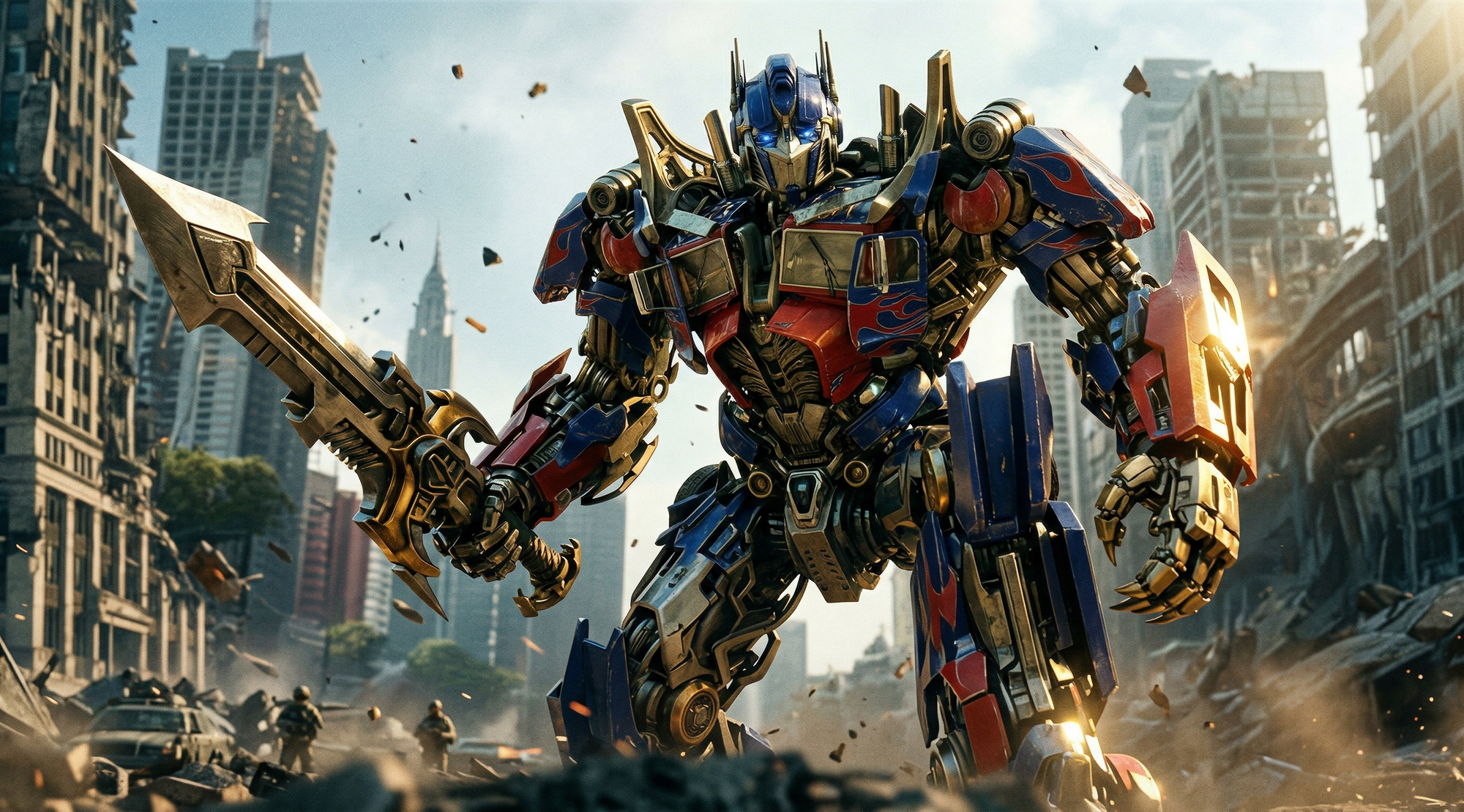 Optimus Prime's robot form is fully revealed.