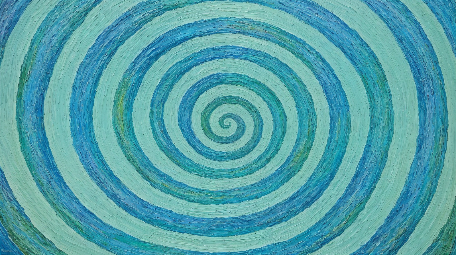 An impressionist-style painting of a large teal and blue spiral, created using Illusion Diffusion on Eachlabs.