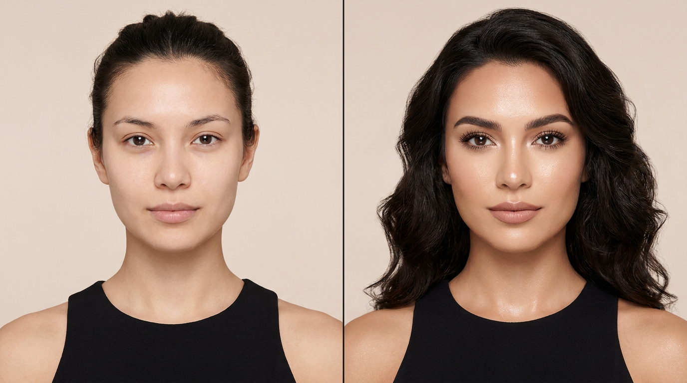 From a bare face to a full glam look, generated in seconds with Z image AI model.