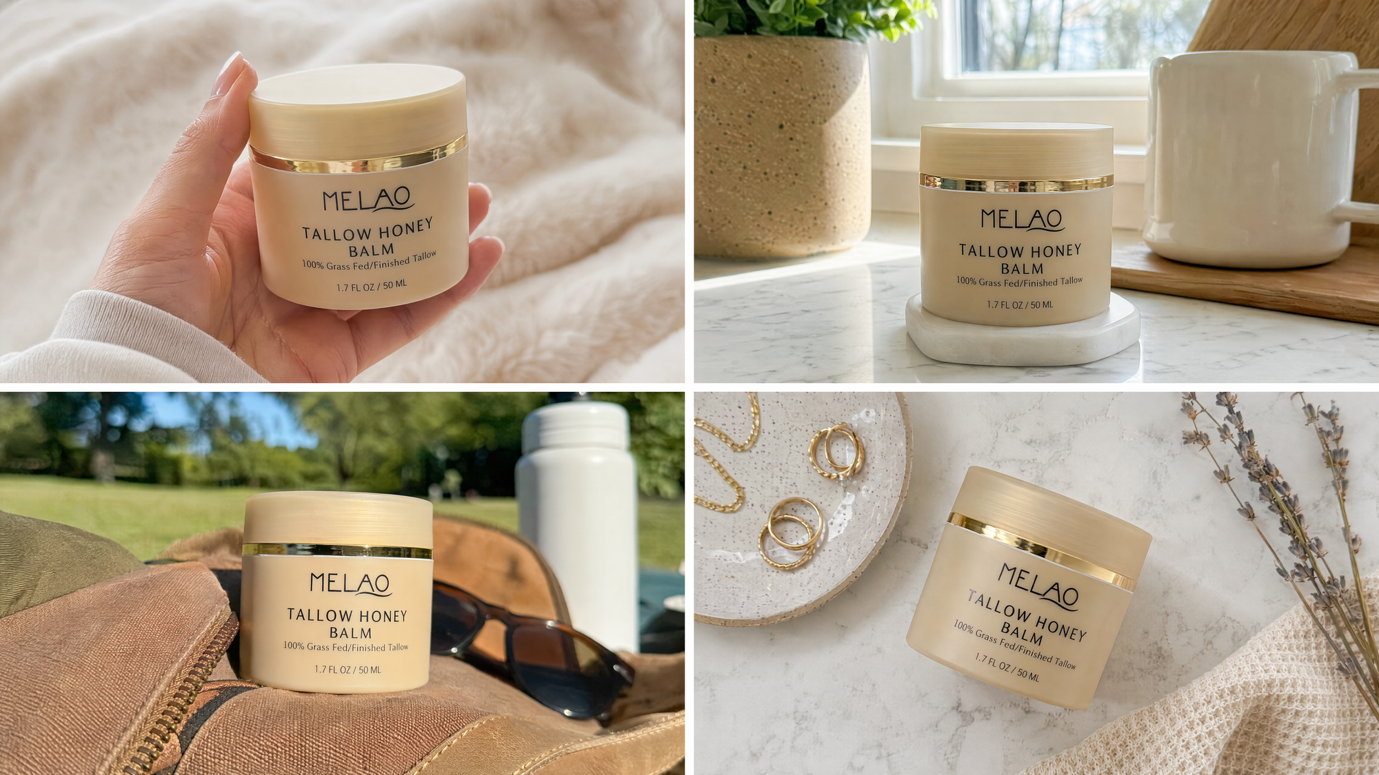 One product in four UGC style scenes, from in hand to flat lay, in one call.