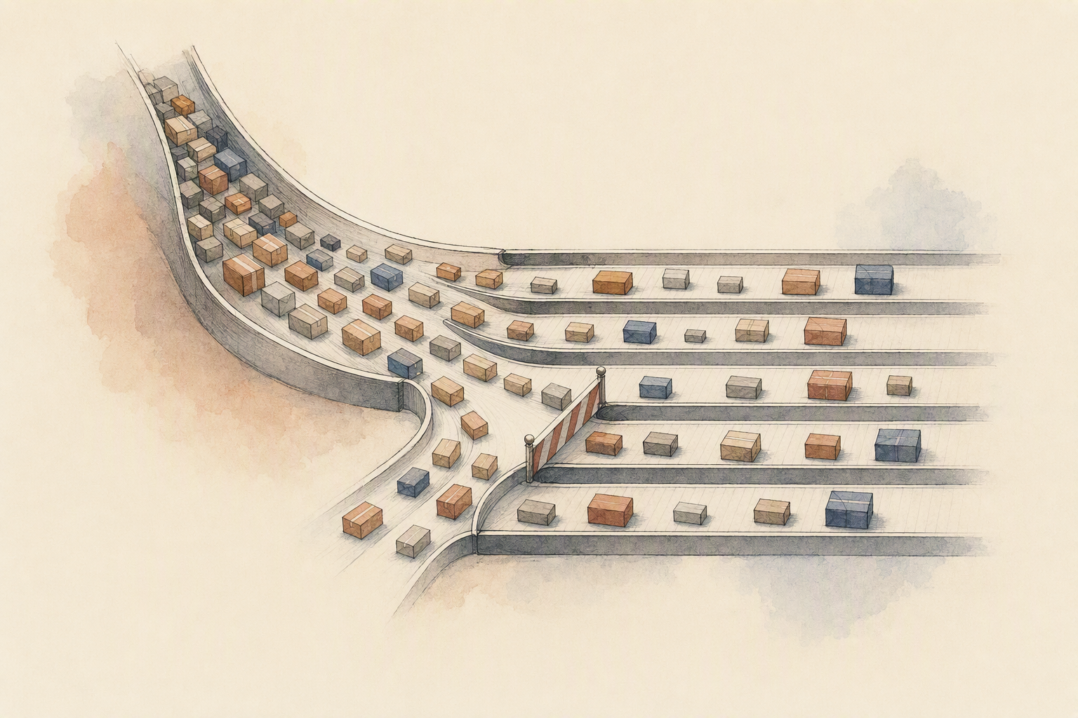 At volume, one closed lane must not stop the belt.