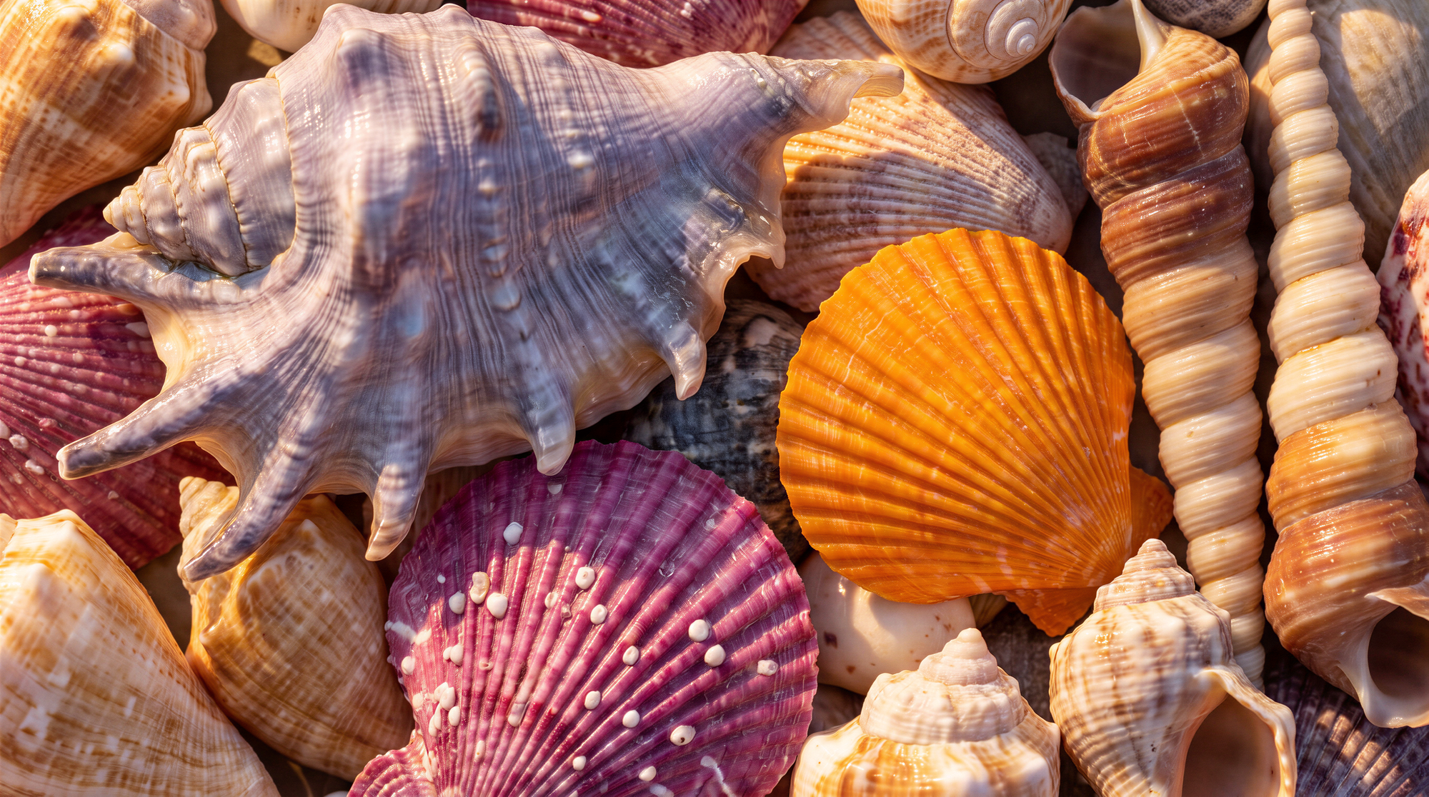 Six shell textures, one frame, all legible.