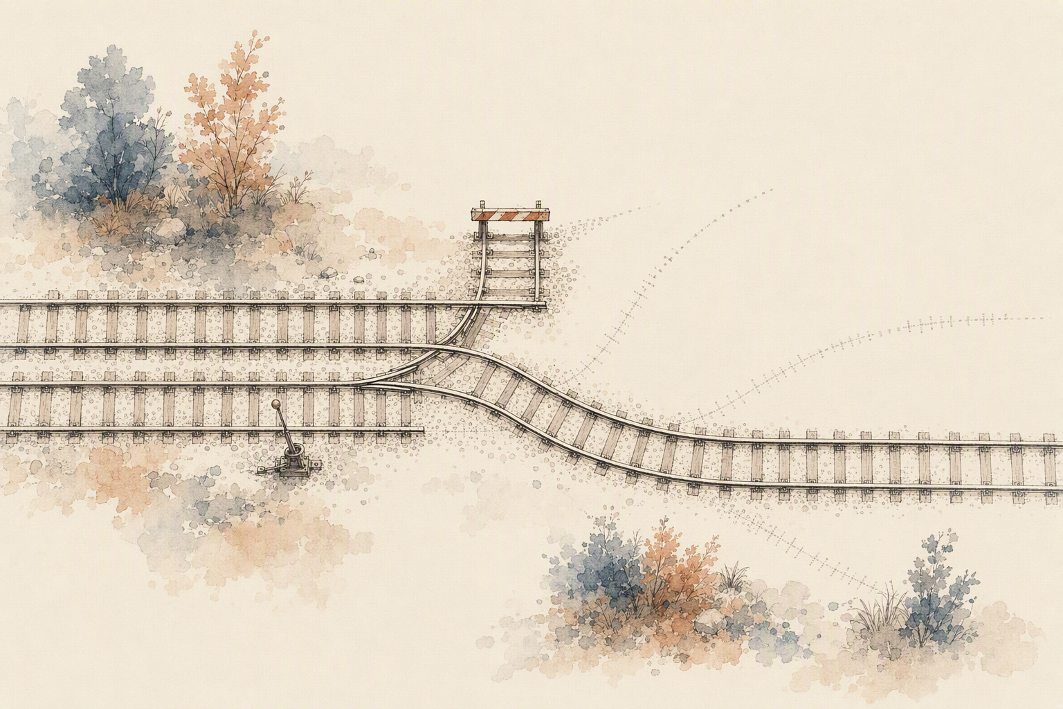 Fallback is a reroute, not a retry: when one path is blocked, the switch sends the job down a healthy track.