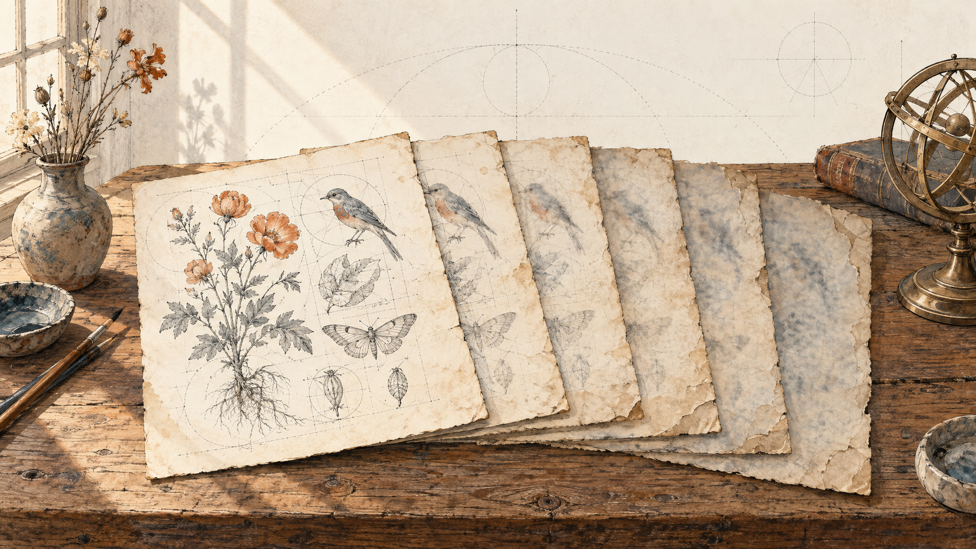 Every redraw takes a little. Five redraws take the picture.